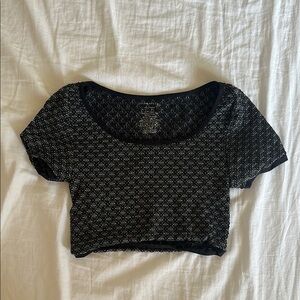 Free People Black Fitted Crop Top Short Sleeve